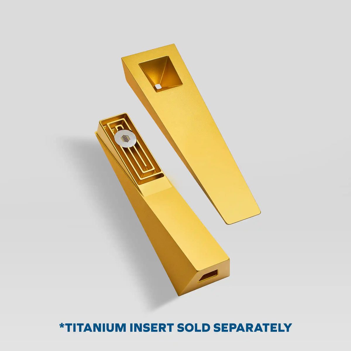 Tempest gold magnetic piece separated into its two halves, shown at an angle