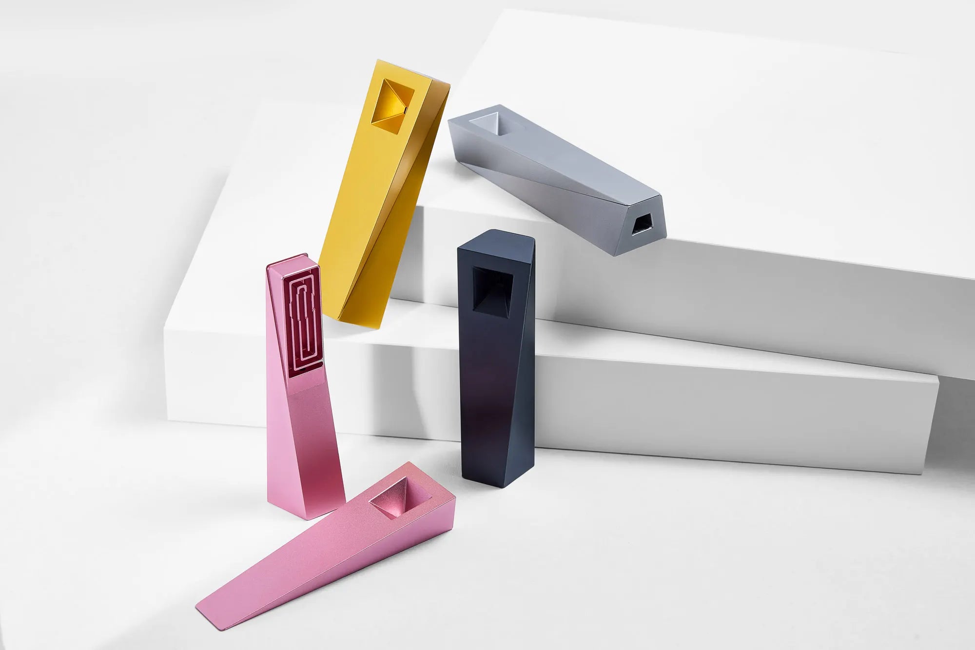 Colorful geometric objects on a white background